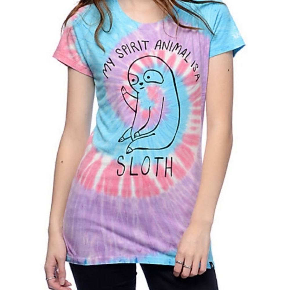 JAC VANEK TIE DYE TEE MY SPIRIT ANIMAL IS A SLOTH